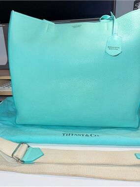 Tiffany & Co. Tiffany Blue Pebbled Grain Leather Cross Body Tote (Retired)